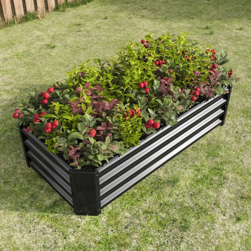 Rectangular Metal Raised Garden Bed For Flowers, Vegetables, And Herbs - 4ft X 2ft X 1ft - Durable Black Planter Image 7