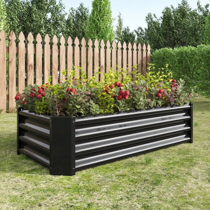 Rectangular Metal Raised Garden Bed For Flowers, Vegetables, And Herbs - 4ft X 2ft X 1ft - Durable Black Planter Image 8