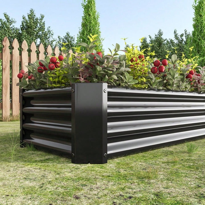 Rectangular Metal Raised Garden Bed For Flowers, Vegetables, And Herbs - 4ft X 2ft X 1ft - Durable Black Planter Image 10