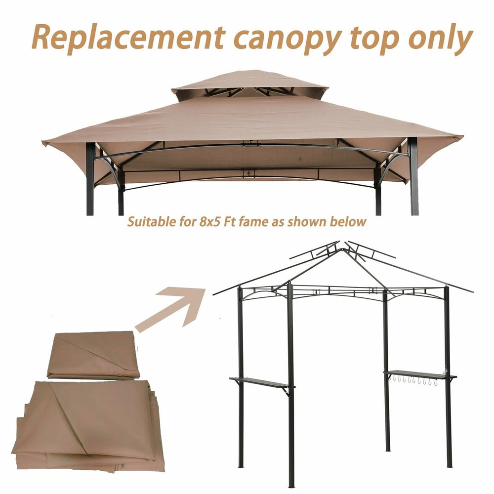 Replacement Canopy for 8x5 Ft Grill Gazebo, Double Tiered BBQ Tent Roof Cover, Beige Outdoor Shelter Image 2