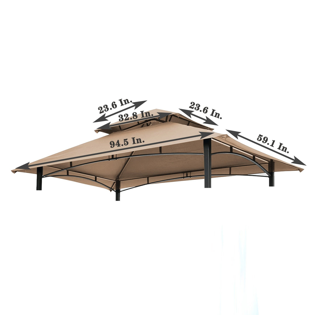 Replacement Canopy for 8x5 Ft Grill Gazebo, Double Tiered BBQ Tent Roof Cover, Beige Outdoor Shelter Image 3