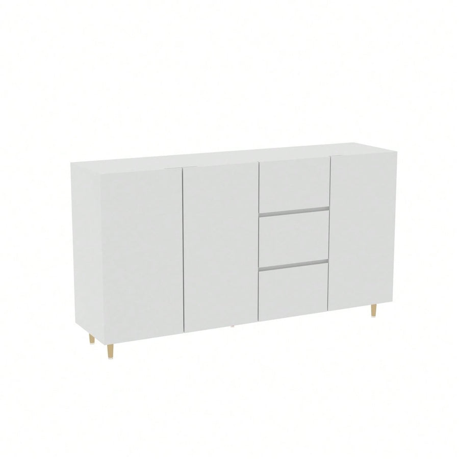 Sideboard Storage Cabinet With 4 Doors And 3 Drawers, White MDF Display Cabinet For Dining Room And Living Room Image 1