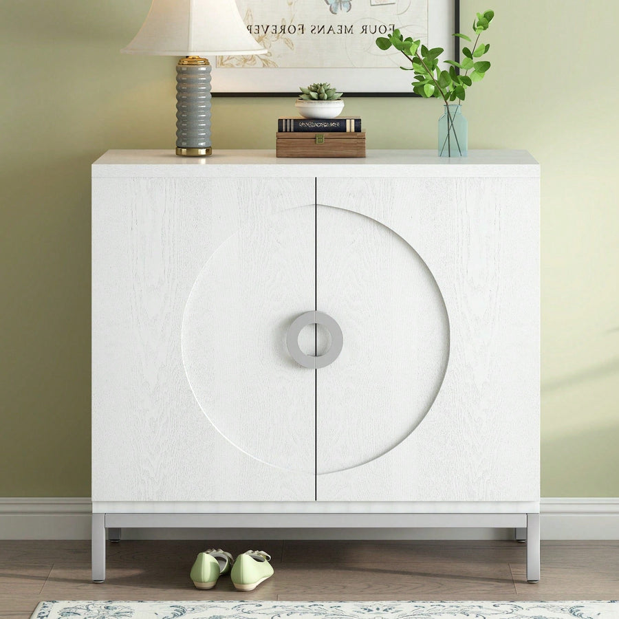 Simple Storage Cabinet With Solid Wood Veneer And Metal Leg Frame Image 1