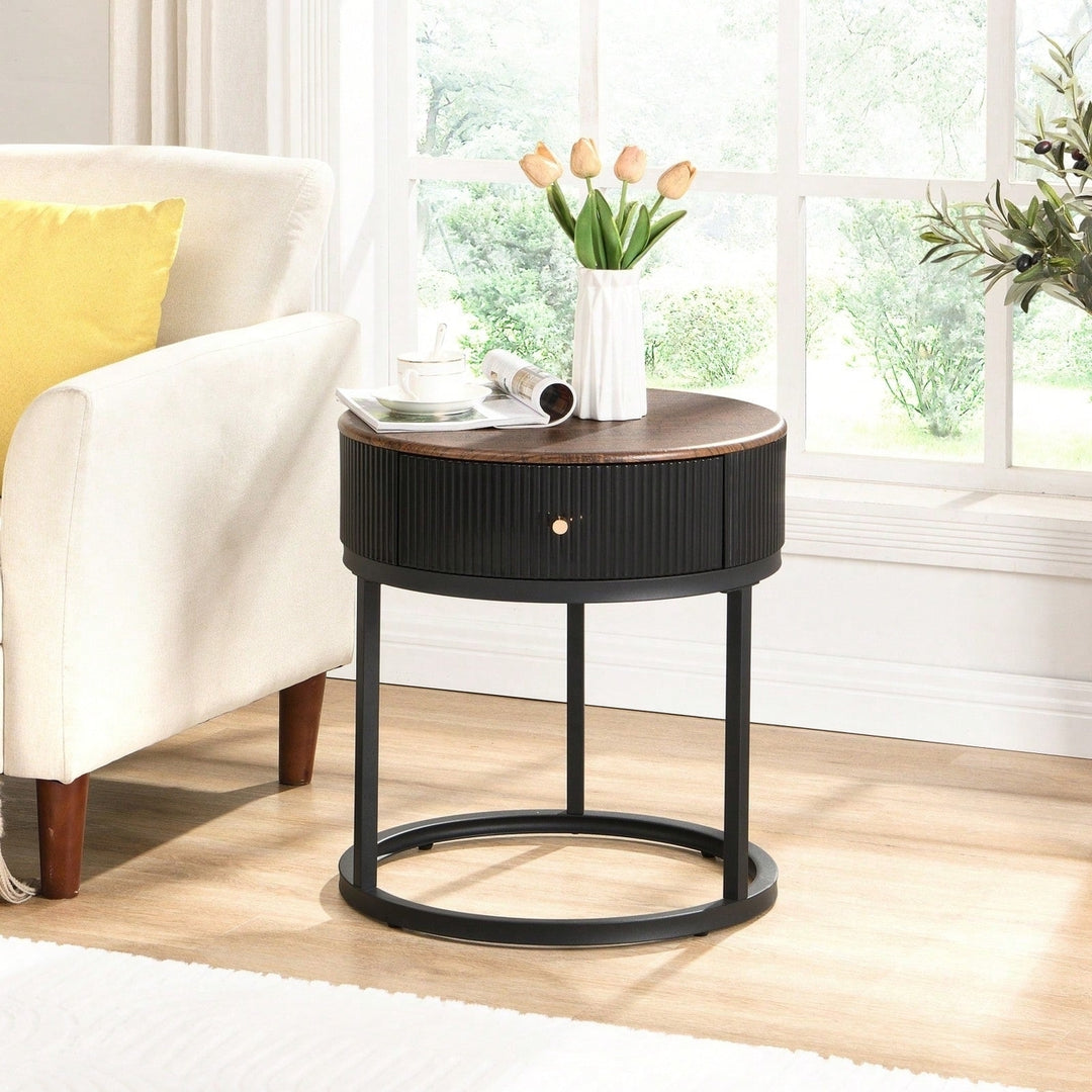 Sintered Stone Round End Table 19.68 Inch Nightstand with Drawer Waterproof Heat-Resistant Easy Assembly for Living Room Image 9