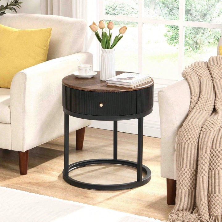 Sintered Stone Round End Table 19.68 Inch Nightstand with Drawer Waterproof Heat-Resistant Easy Assembly for Living Room Image 10