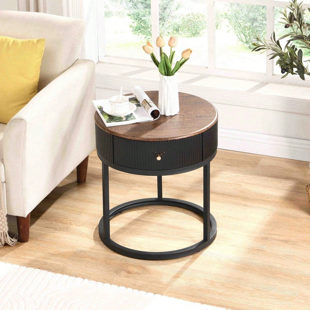 Sintered Stone Round End Table 19.68 Inch Nightstand with Drawer Waterproof Heat-Resistant Easy Assembly for Living Room Image 11