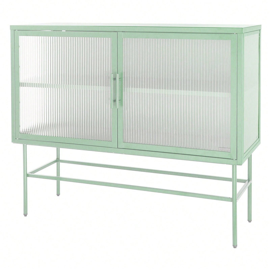 Storage Cabinet, Console Table, 2 Fluted Glass Doors, Adjustable Shelf And Feet, Anti-Tip Dust-Free Kitchen Credenza Image 1