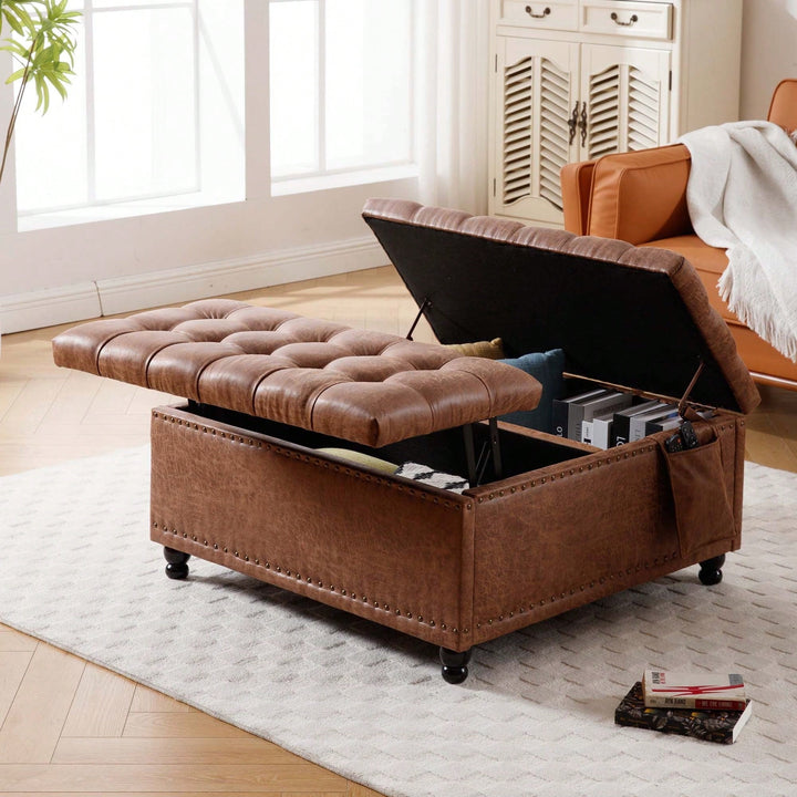 Storage Ottoman Bench With Large Capacity For Toys And Blankets, Multifunctional Coffee Table And Footrest, Elegant Image 2