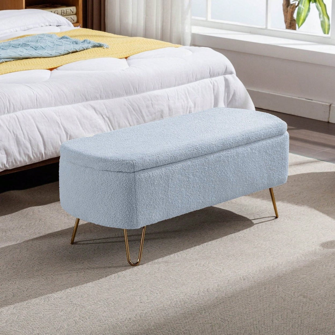 Storage Ottoman Bench For End Of Bed, Modern Grey Entryway Bench Upholstered Padded With Storage For Living Room Bedroom Image 5