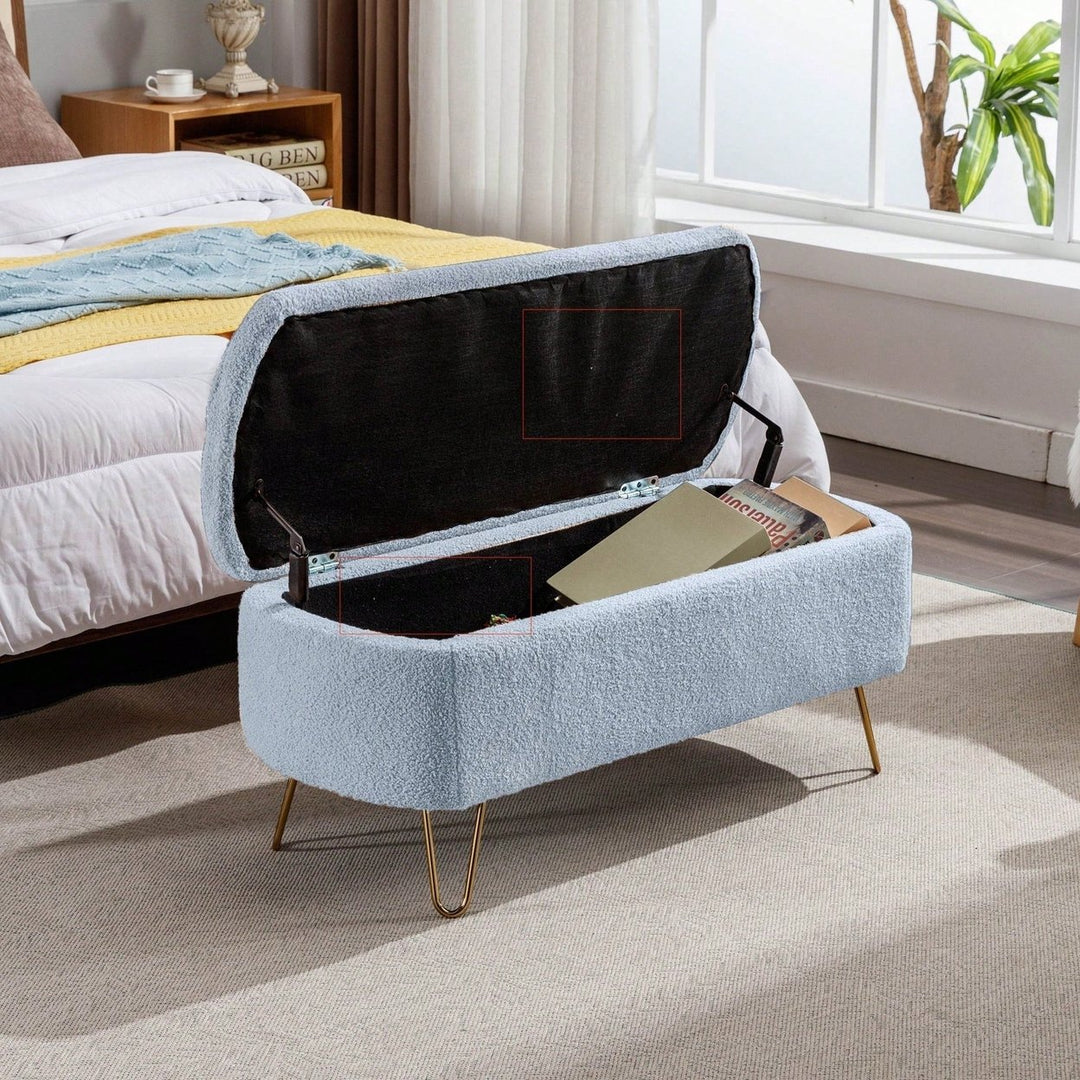 Storage Ottoman Bench For End Of Bed, Modern Grey Entryway Bench Upholstered Padded With Storage For Living Room Bedroom Image 6