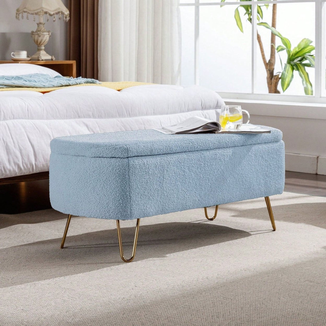 Storage Ottoman Bench For End Of Bed, Modern Grey Entryway Bench Upholstered Padded With Storage For Living Room Bedroom Image 9