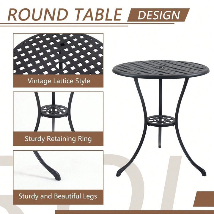 Stylish 3 Piece Cast Aluminum Bistro Set with Cushions for Outdoor Dining Umbrella Hole Ideal for Balcony Garden Lawn Image 7