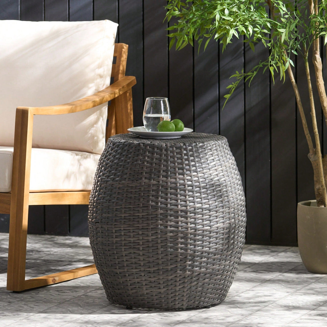 Stylish 14-Inch Outdoor Wicker Patio Side Table - Perfect For Any Garden Or Balcony Decor Image 9