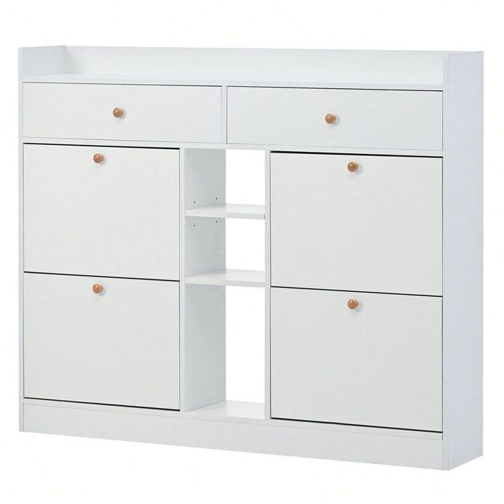 Stylish 4-Drawer Shoe Cabinet Multifunctional 2-Tier Organizer Free Standing for Entryway Storage Image 3