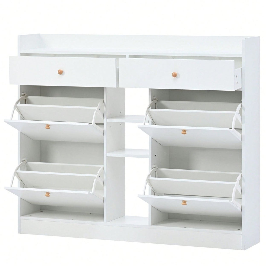 Stylish 4-Drawer Shoe Cabinet Multifunctional 2-Tier Organizer Free Standing for Entryway Storage Image 5