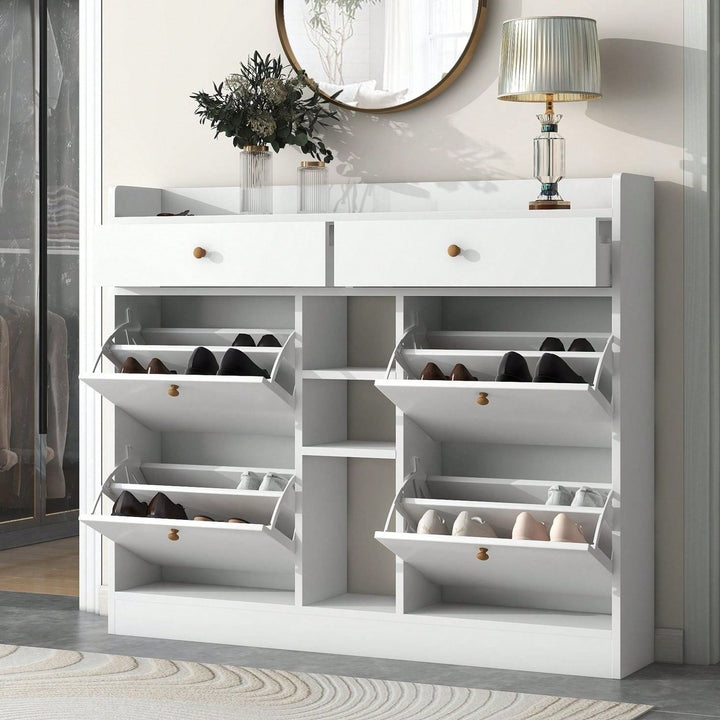 Stylish 4-Drawer Shoe Cabinet Multifunctional 2-Tier Organizer Free Standing for Entryway Storage Image 8