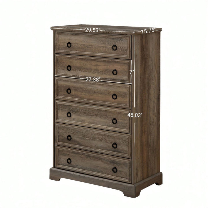 Stylish 6 Drawer Tall Dresser for Bedroom Storage and Closet Organization with Easy Pull Handles Image 5