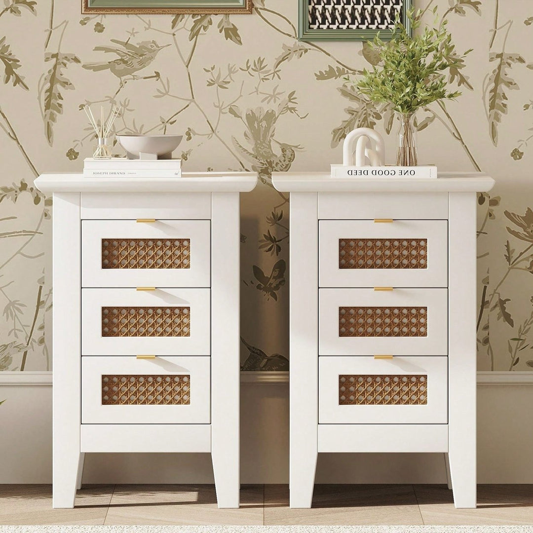 Set Of 2, Rattan-Woven Nightstand With Three Drawers, Exquisite Elegance For Bedroom Image 3