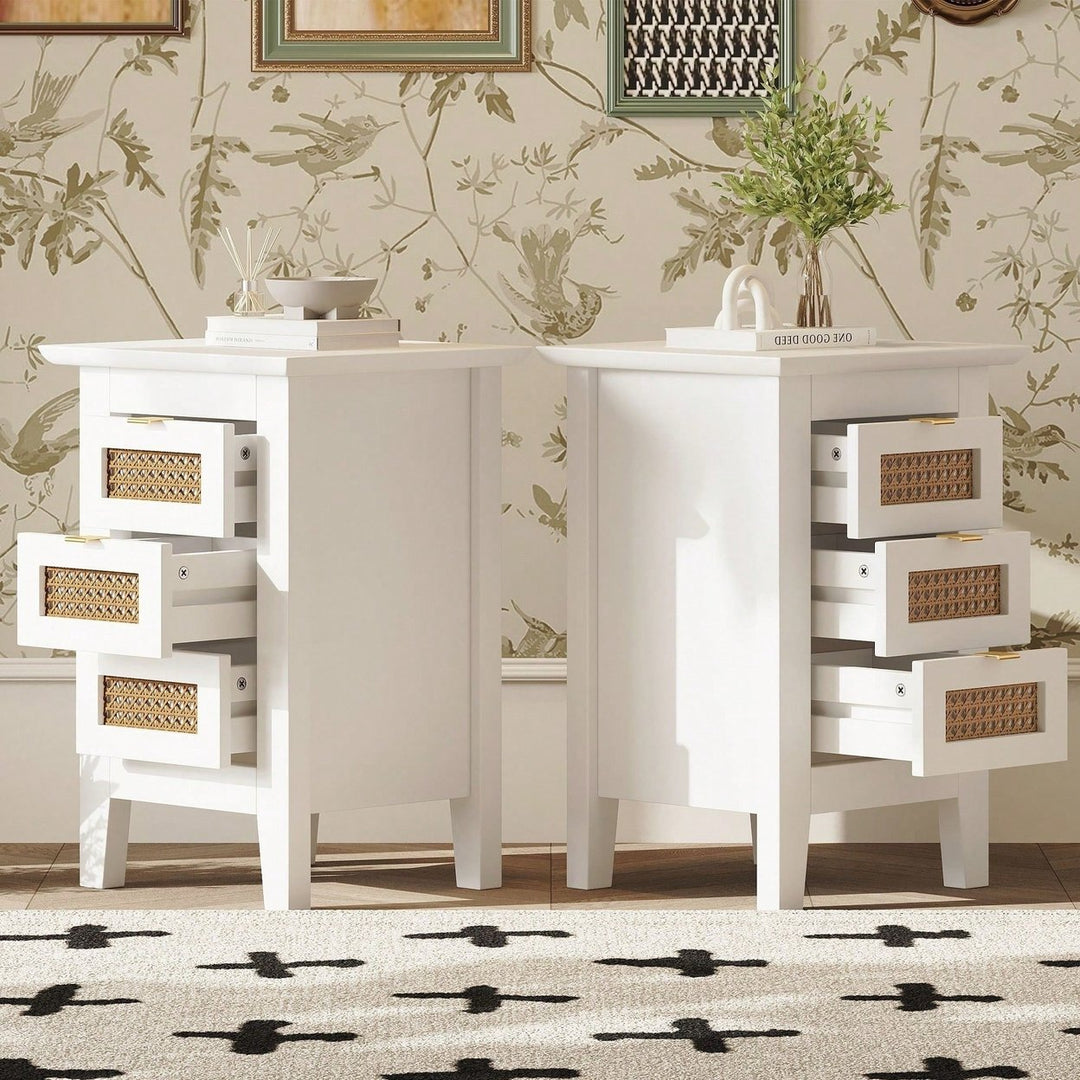 Set Of 2, Rattan-Woven Nightstand With Three Drawers, Exquisite Elegance For Bedroom Image 4