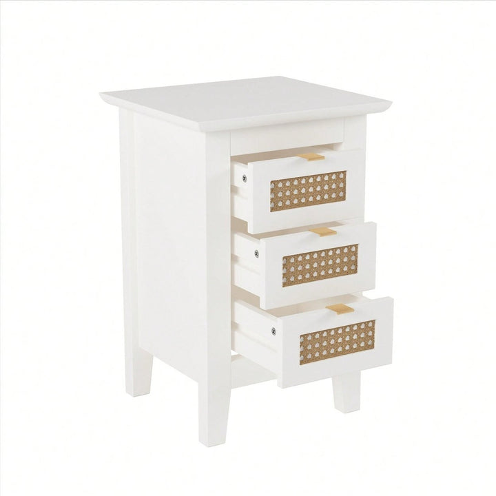 Set Of 2, Rattan-Woven Nightstand With Three Drawers, Exquisite Elegance For Bedroom Image 6