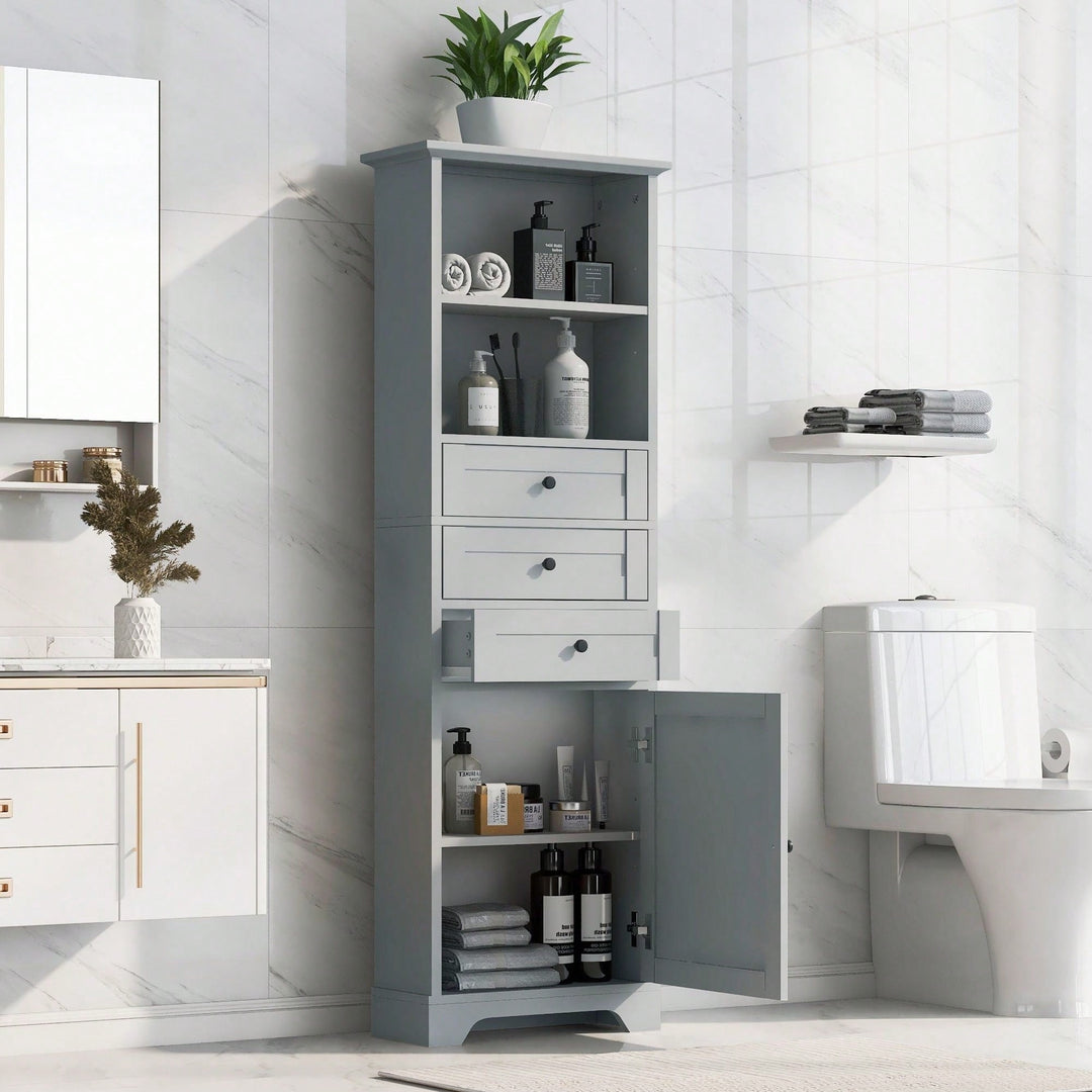 Tall Storage Cabinet With 3 Drawers And Adjustable Shelves For Bathroom, Kitchen And Living Room Image 1