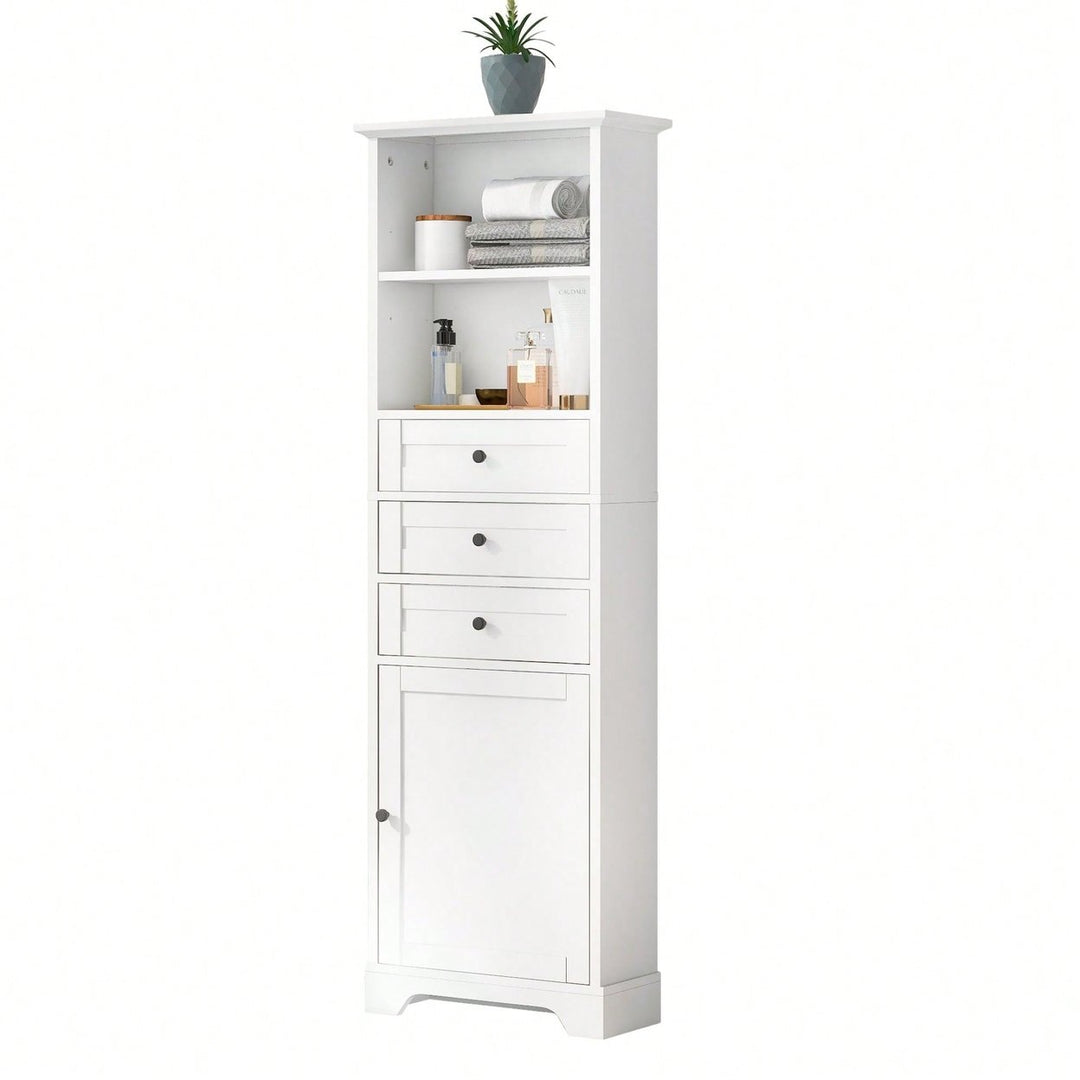 Tall Storage Cabinet With 3 Drawers And Adjustable Shelves For Bathroom, Kitchen And Living Room Image 2