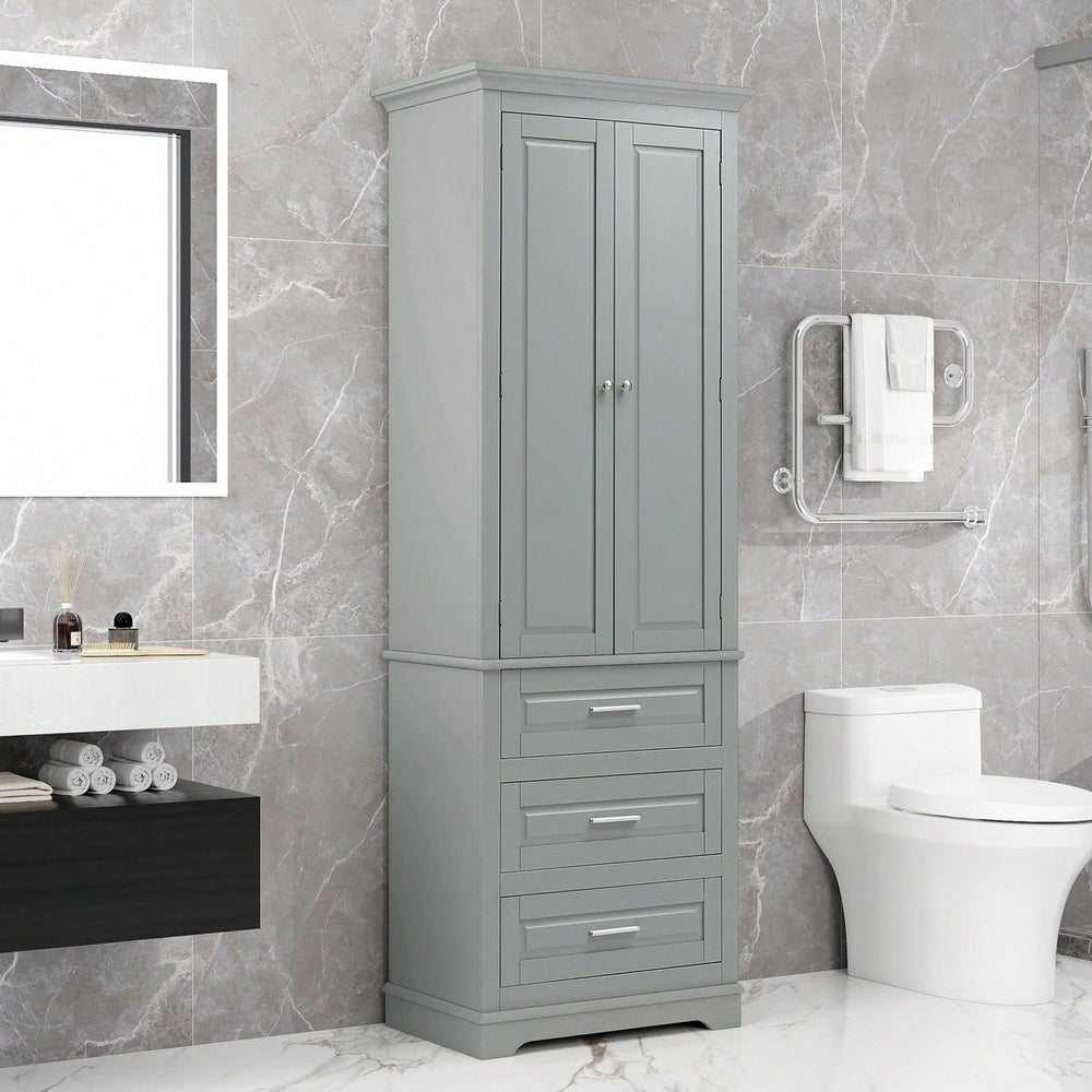 Tall Storage Cabinet With Three Drawers For Bathroom/Office, MDF, Adjustable Shelf, Anti-Dumping Device Image 2