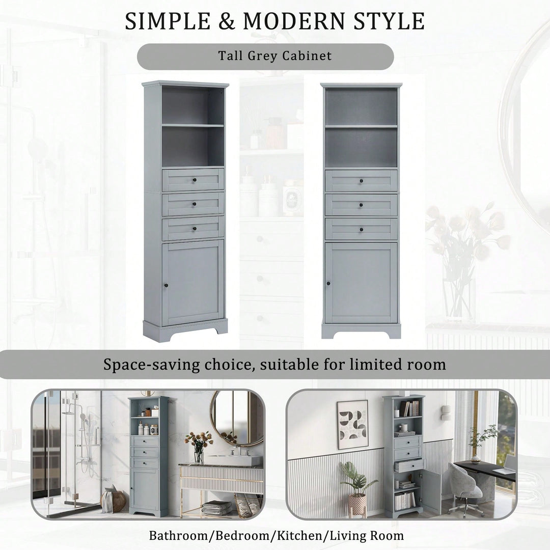 Tall Storage Cabinet With 3 Drawers And Adjustable Shelves For Bathroom, Kitchen And Living Room Image 7