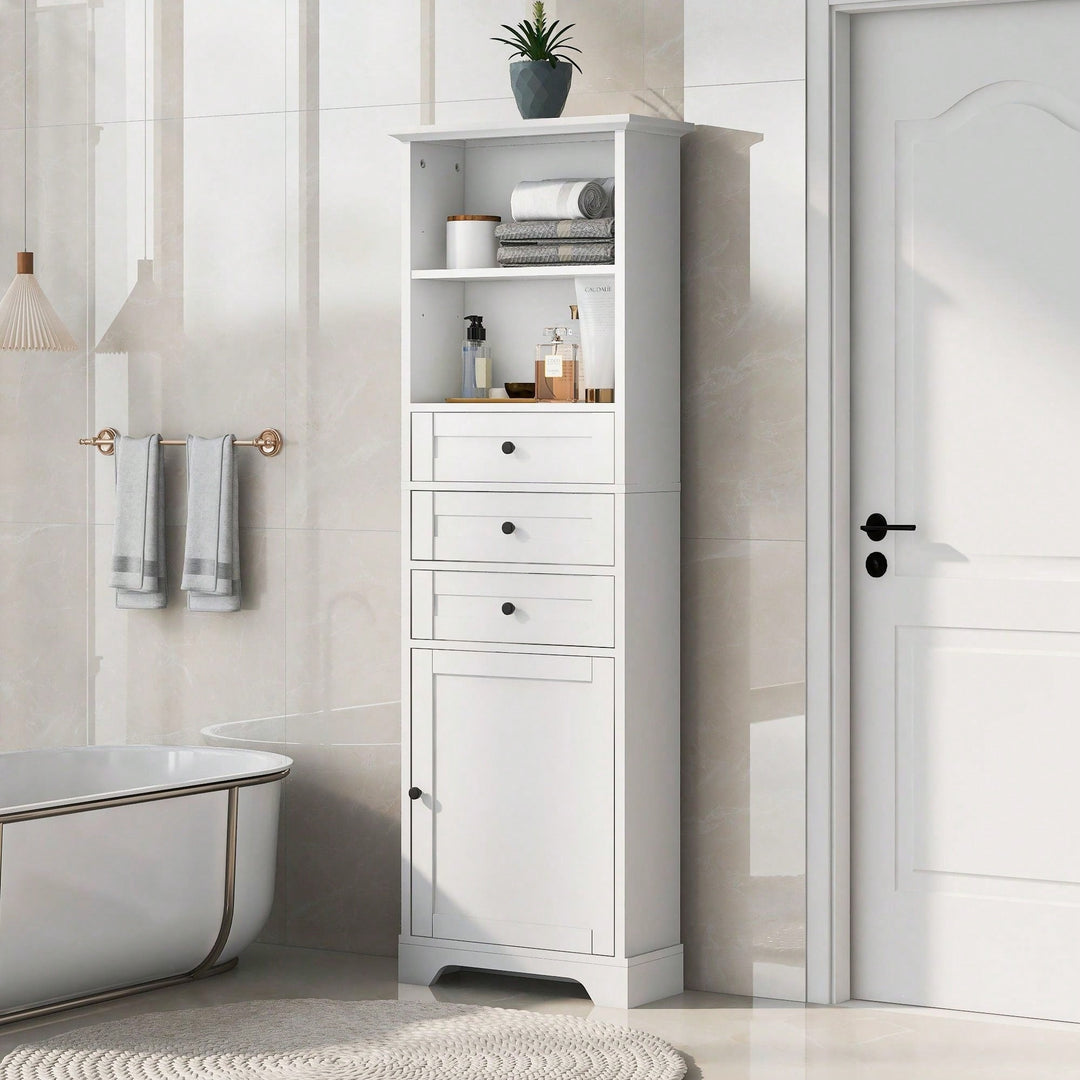 Tall Storage Cabinet With 3 Drawers And Adjustable Shelves For Bathroom, Kitchen And Living Room Image 8