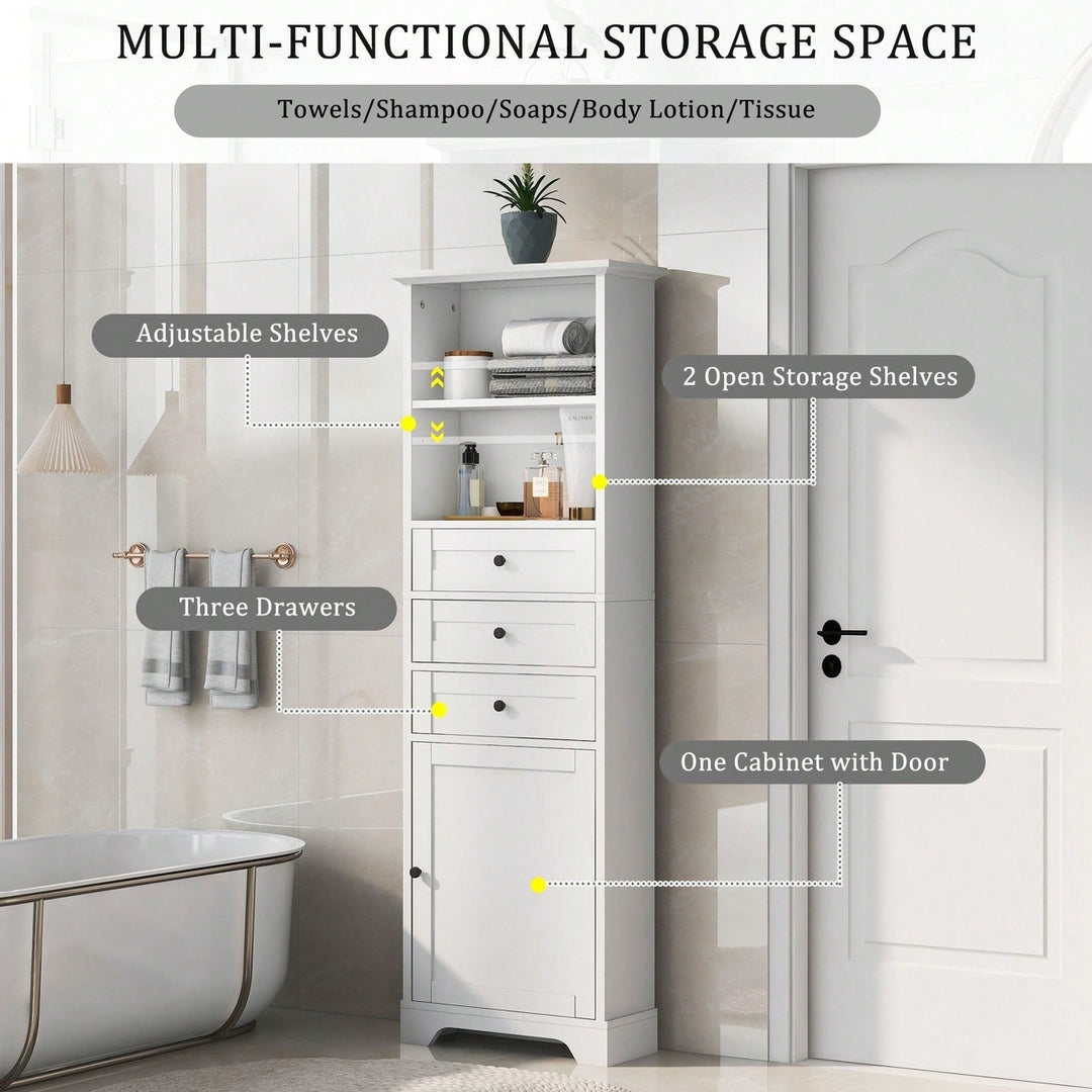 Tall Storage Cabinet With 3 Drawers And Adjustable Shelves For Bathroom, Kitchen And Living Room Image 11