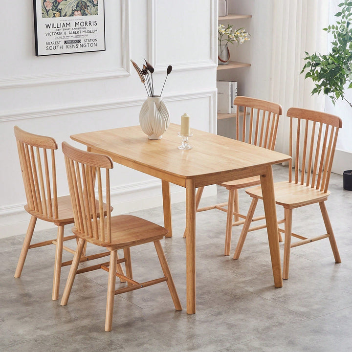 Set Of 4 White Solid Wood Dining Chairs - Simple Natural Design For Dining Room And Living Space Image 4