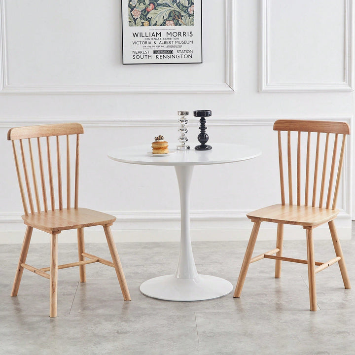 Set Of 4 White Solid Wood Dining Chairs - Simple Natural Design For Dining Room And Living Space Image 5