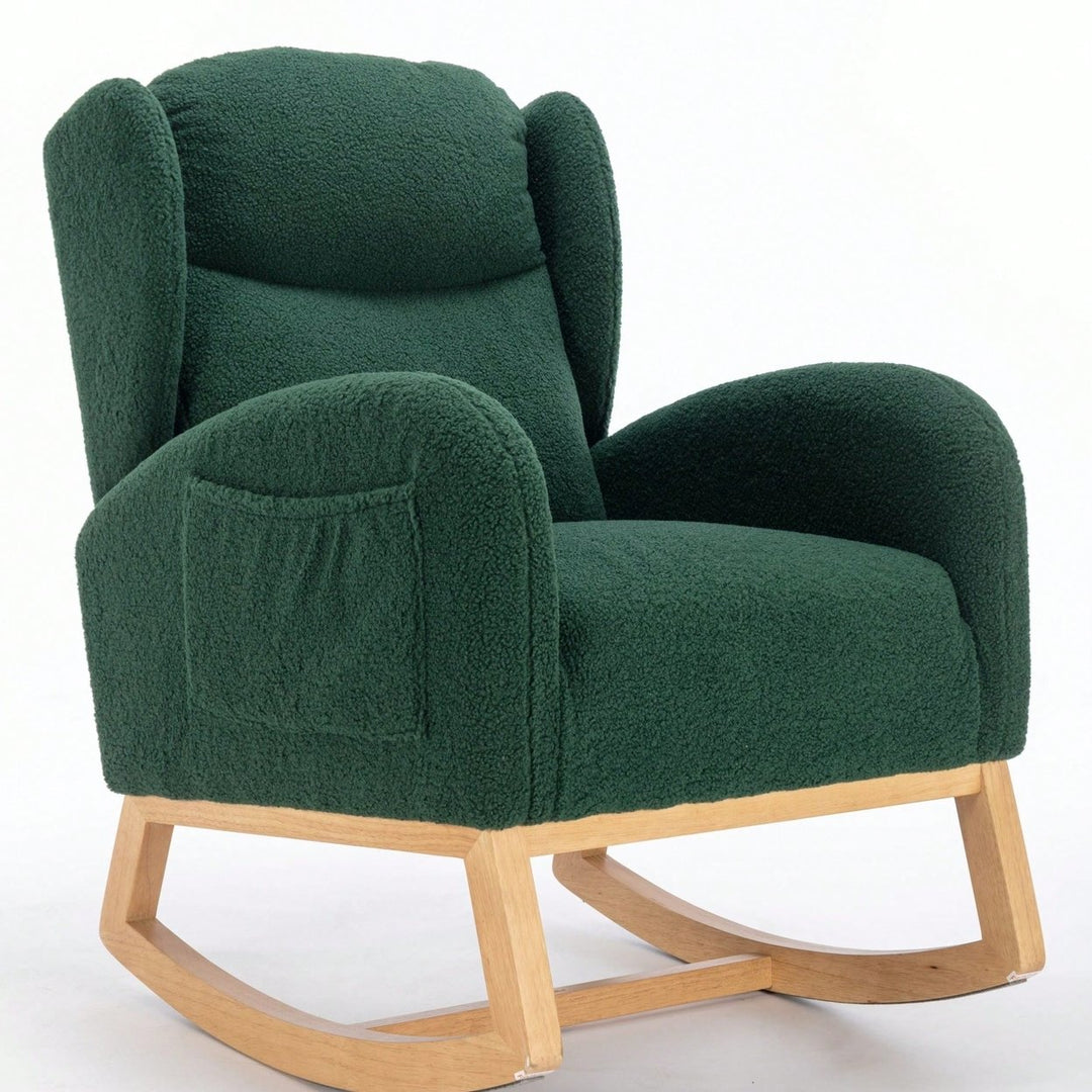 Teddy Fabric Rocking Chair With Packet Wood Legs Image 1