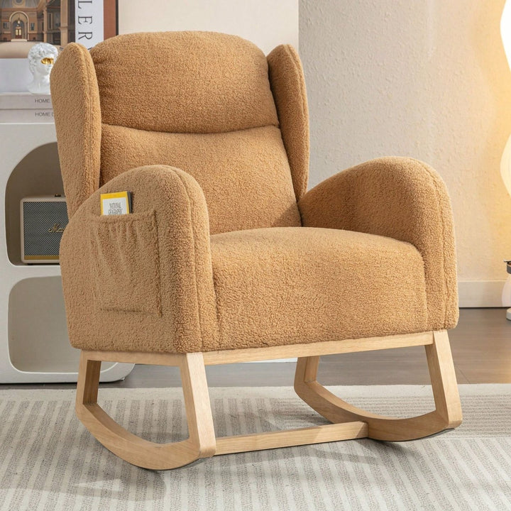 Teddy Fabric Rocking Chair With Packet Wood Legs Image 2