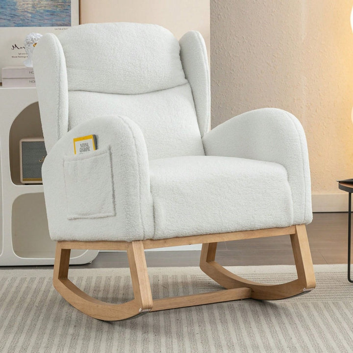 Teddy Fabric Rocking Chair With Packet Wood Legs Image 4