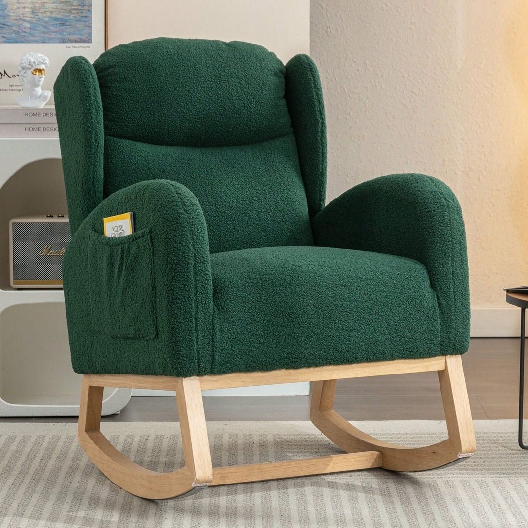 Teddy Fabric Rocking Chair With Packet Wood Legs Image 6