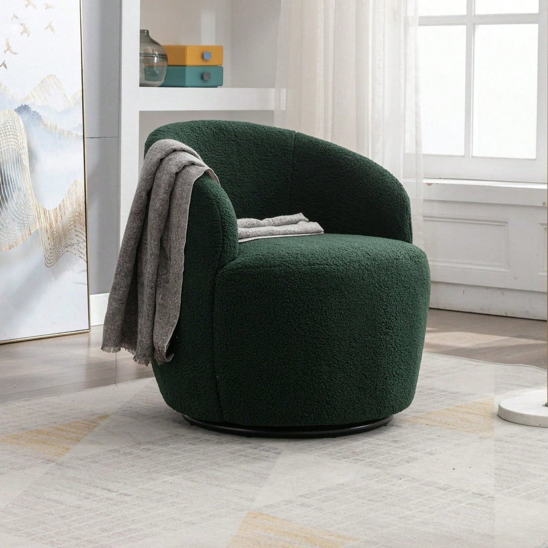 Teddy Fabric Swivel Accent Armchair Barrel Chair With Black Powder Coating Metal Ring Image 1