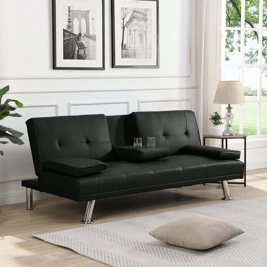 Sofa Bed With Armrest Two Holders WOOD FRAME, STAINLESS LEG, FUTON PVC Image 1