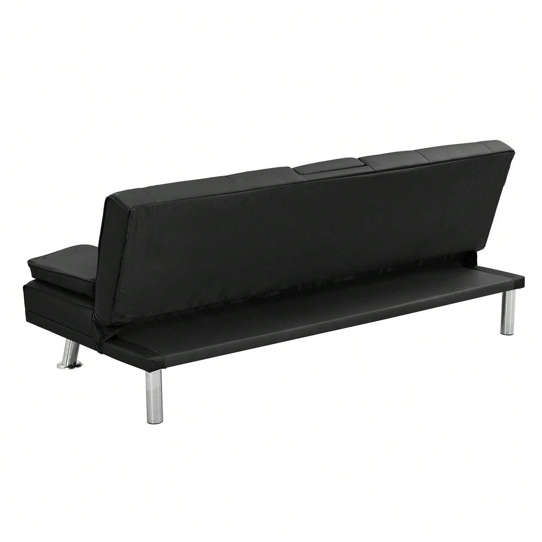 Sofa Bed With Armrest Two Holders WOOD FRAME, STAINLESS LEG, FUTON PVC Image 4