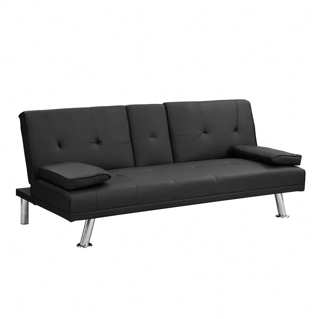 Sofa Bed With Armrest Two Holders WOOD FRAME, STAINLESS LEG, FUTON PVC Image 6