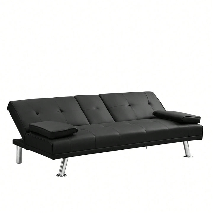 Sofa Bed With Armrest Two Holders WOOD FRAME, STAINLESS LEG, FUTON PVC Image 10