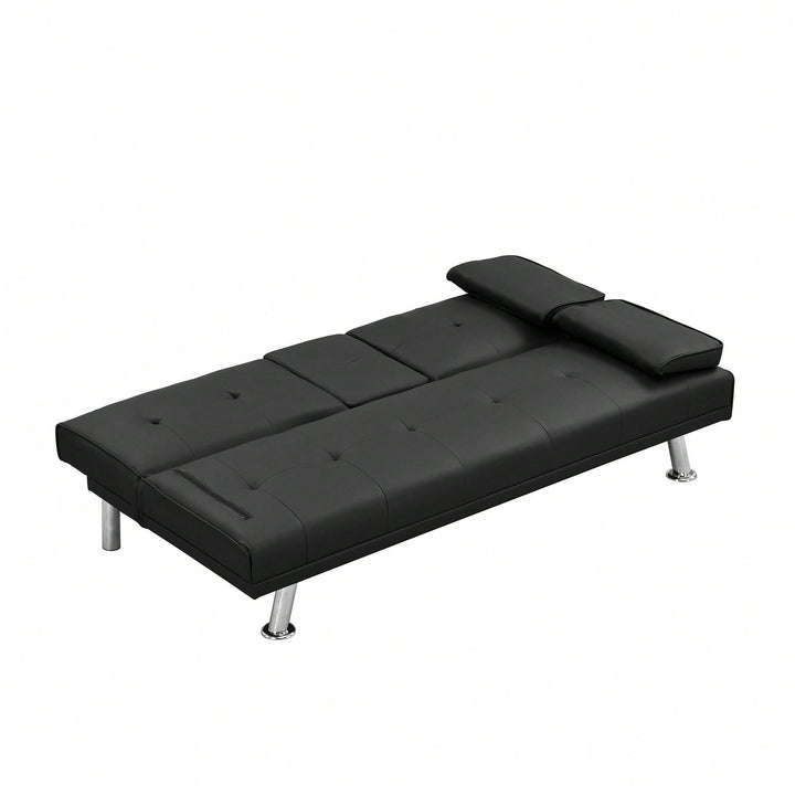 Sofa Bed With Armrest Two Holders WOOD FRAME, STAINLESS LEG, FUTON PVC Image 11