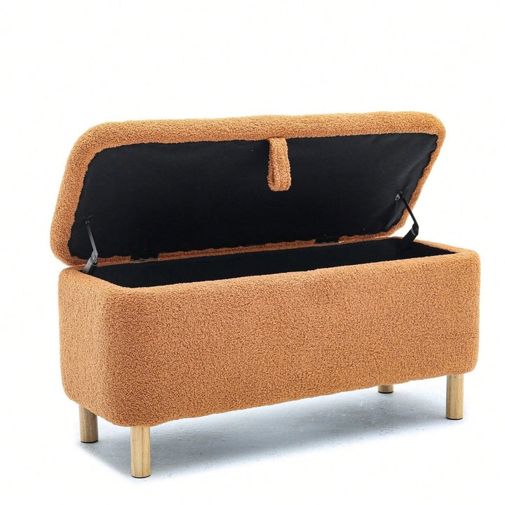 Soft Boucle Upholstered Storage Ottoman and Entryway Bench with Wood Legs Stylish Versatile Accent for Home Organization Image 11