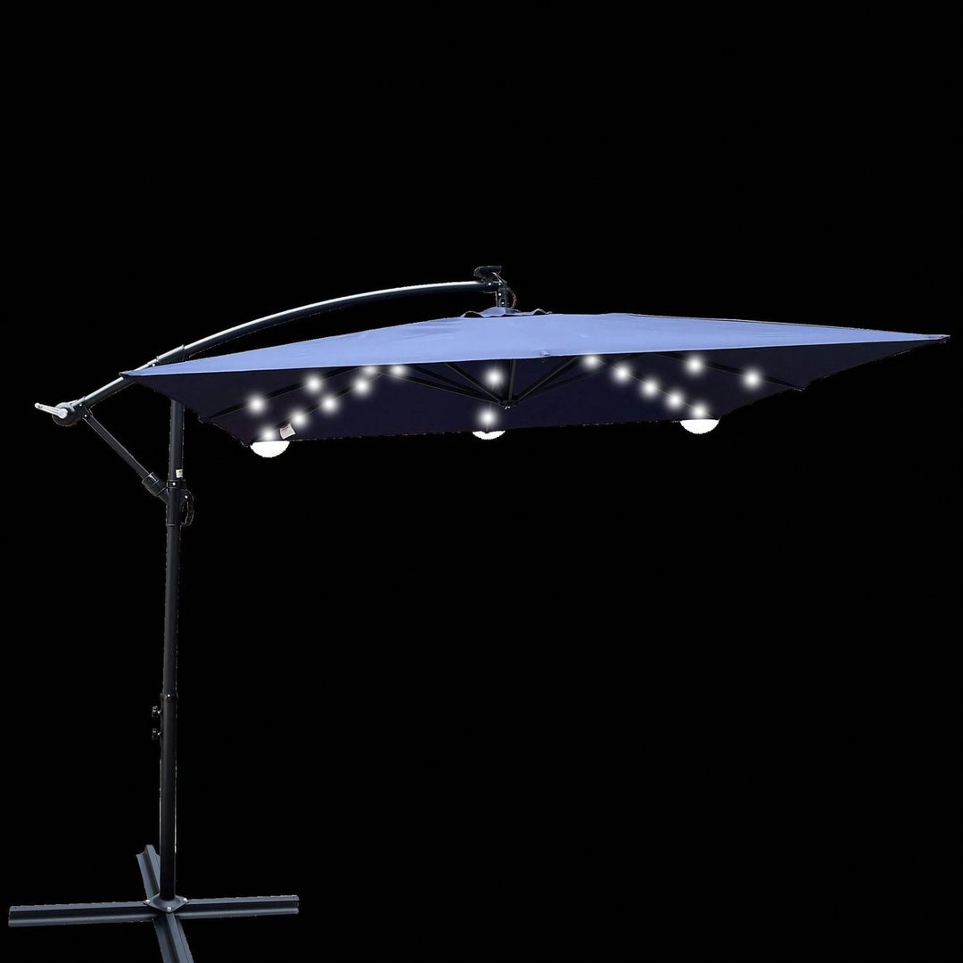 Solar Powered LED Outdoor Patio Umbrella with Crank and Cross Base Waterproof 8 Ribs for Garden Deck Pool Shade Image 1