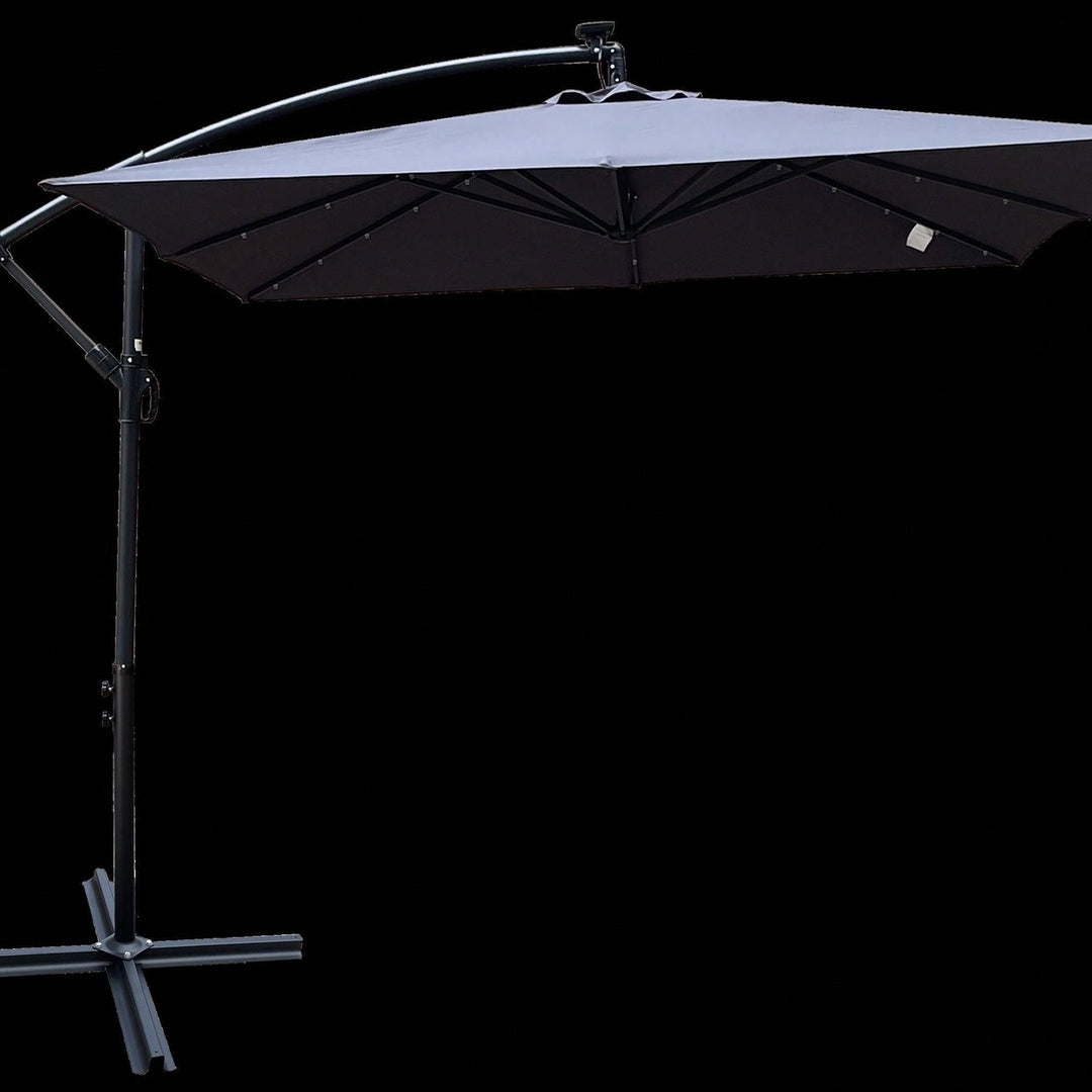 Solar Powered LED Outdoor Patio Umbrella with Crank and Cross Base Waterproof 8 Ribs for Garden Deck Pool Shade Image 2