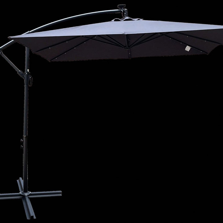 Solar Powered LED Outdoor Patio Umbrella with Crank and Cross Base Waterproof 8 Ribs for Garden Deck Pool Shade Image 1