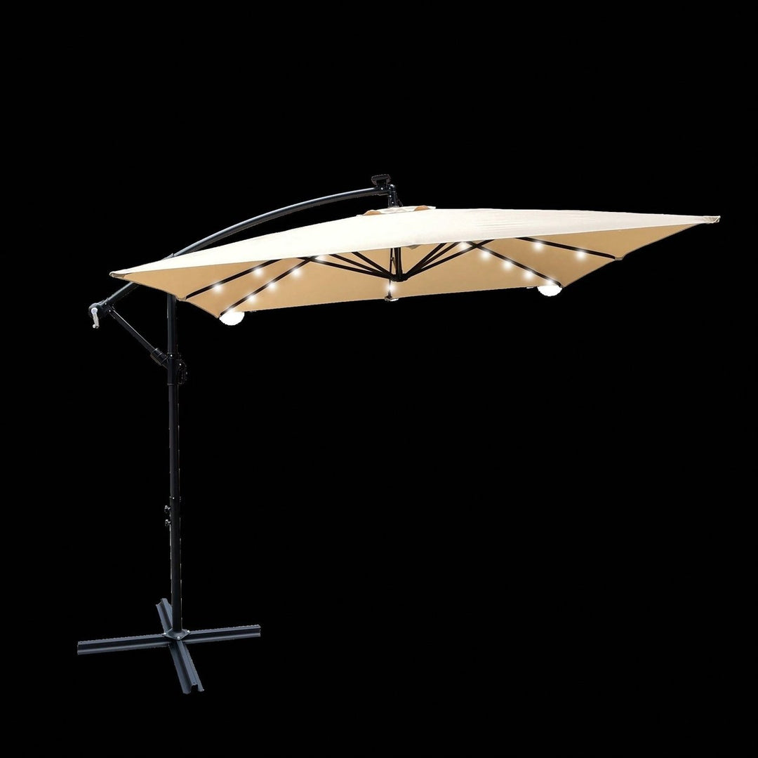 Solar Powered LED Outdoor Patio Umbrella with Crank and Cross Base Waterproof 8 Ribs for Garden Deck Pool Shade Image 3