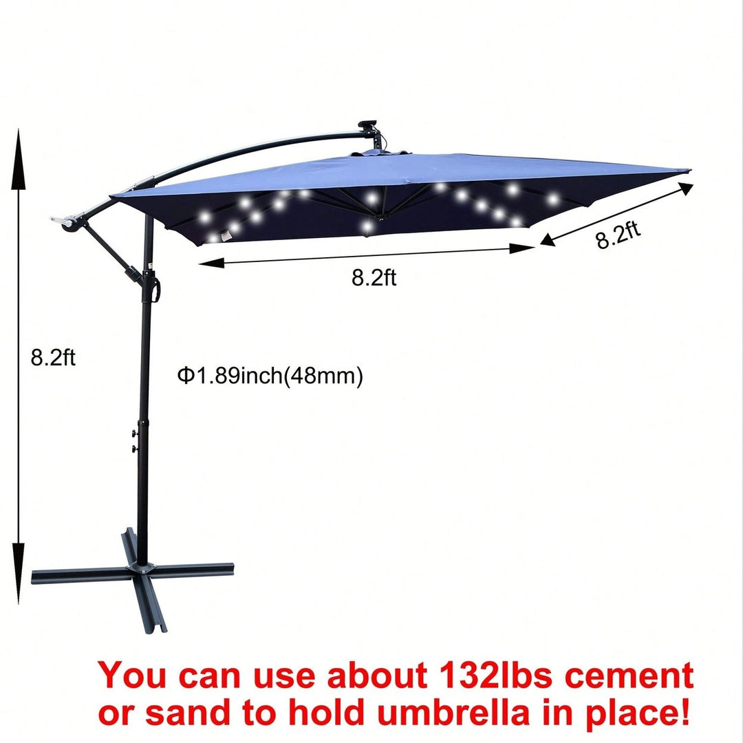 Solar Powered LED Outdoor Patio Umbrella with Crank and Cross Base Waterproof 8 Ribs for Garden Deck Pool Shade Image 6