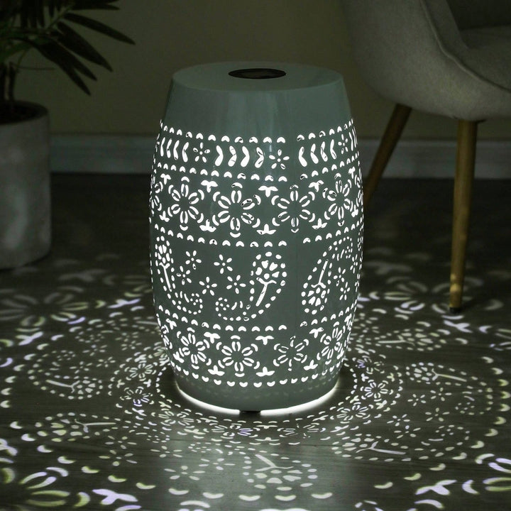 Solar Outdoor Side Table with LED Light Metal Hollow Design for Garden Deck Balcony 8-10 Hours Battery Not Included Image 8