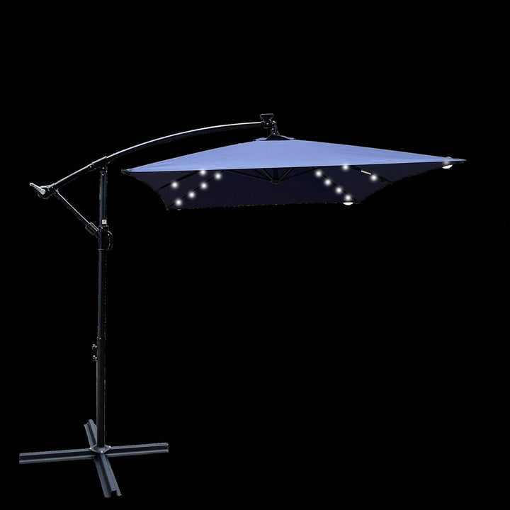 Solar Powered LED Outdoor Patio Umbrella with Crank and Cross Base Waterproof 6 Ribs for Garden Deck Pool Shade Image 1